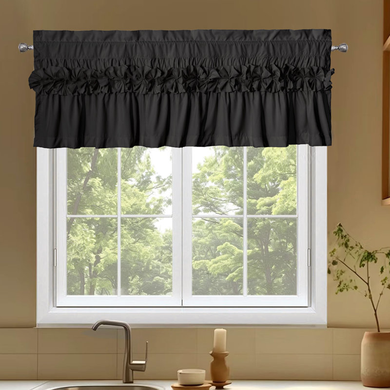 2 Pack Ruffle Window Valances – Handcrafted Bow Tie Blackout Curtain Valances For Windows/Bathroom/Living Room/Bedroom, Farmhouse Decorative Privacy Kitchen Valance, 52"X18"