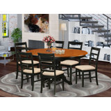 7 Piece Dining Table Set Consist of an Oval Dining Room Table with Butterfly Leaf and 6 Linen Fabric Chairs, Black & Cherry
