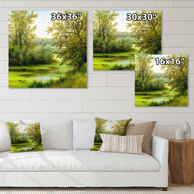 «Beautiful Summer River Through Trees Landscape», reproduction sur toile, H 16 po x l 16 po x P 1 po, Toile tendue