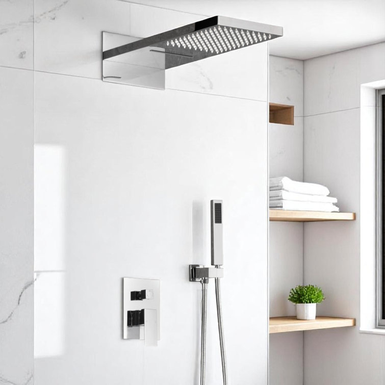Cascade Bliss Modern Luxury Rectangle 3-Function Shower Faucet Set Pressure Balanced Shower System, Valve Trim Kit, 22-Inch Rainfall & Waterfall Shower Head, Handheld Shower