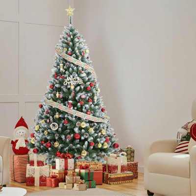 Arbre de Noël artificiel pré-éclairé, pommes de pin enneigées