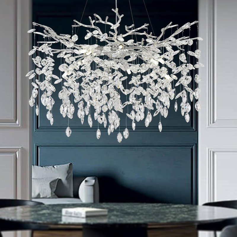 Lustre moderne en cristal K9, Argent argent, H 18,11 po x l 23,6 po x P 23,6 po