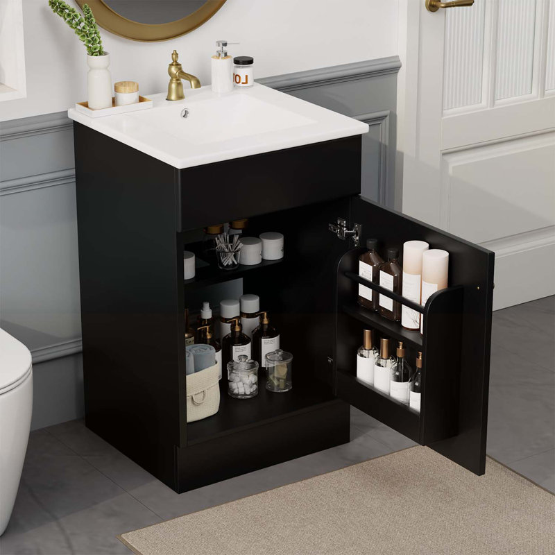 Versatile Bathroom Vanity with Sink and Ample Storage for Enhanced Functionality, Black, Gold
