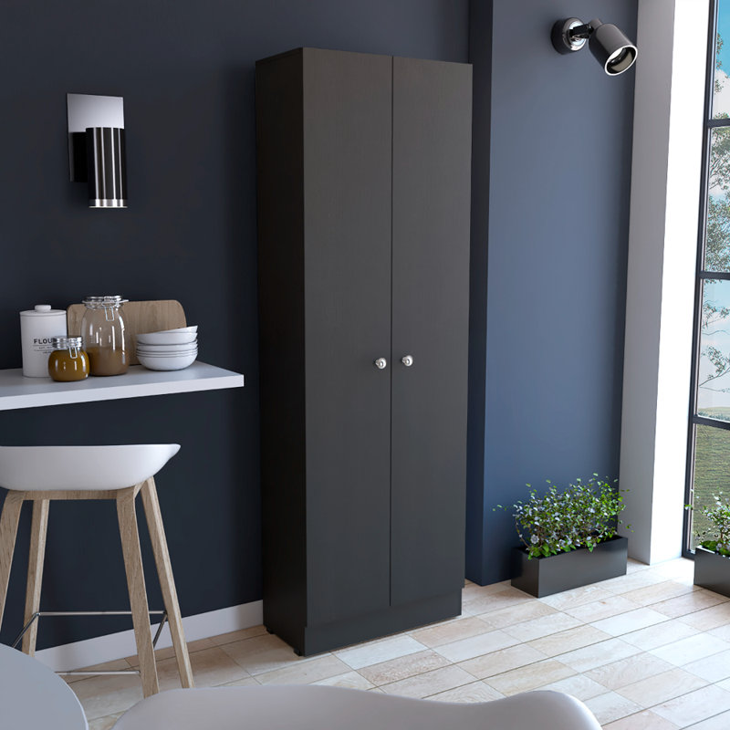 Armoire à rangement multiple H 71 po, deux portes, cinq tablettes internes, Noir