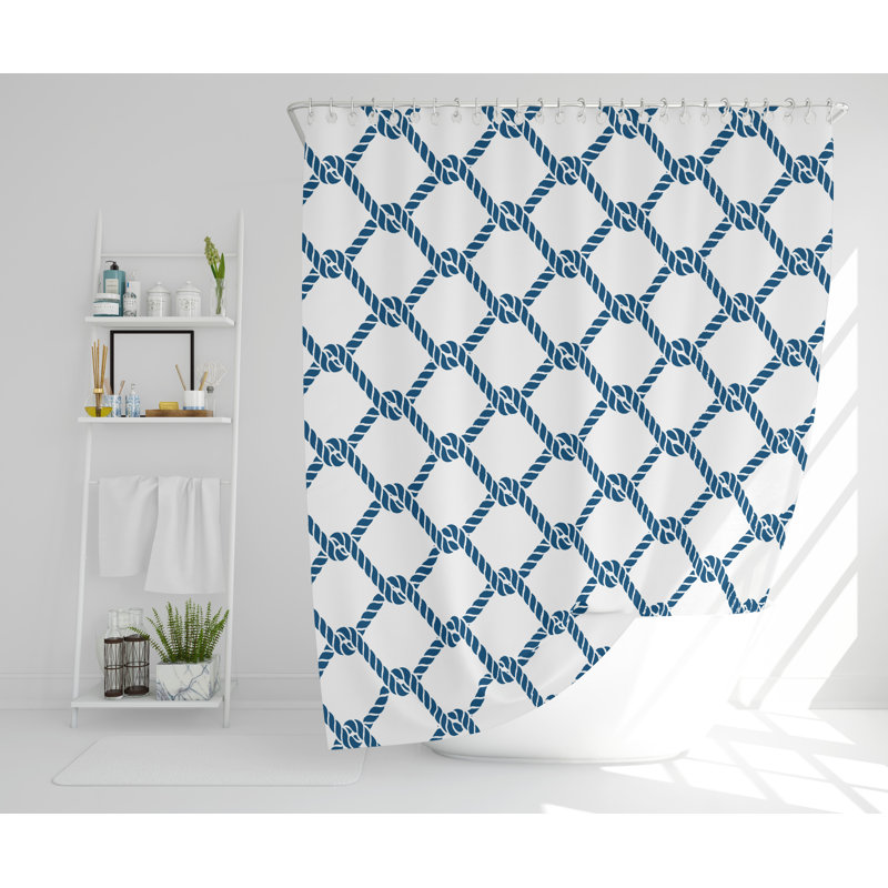 August 2 Piece Polyester Shower Curtain Set, 168cm H x 168cm W, White/Blue