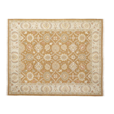 Wool Oriental Area Rug in Rust/Ivory