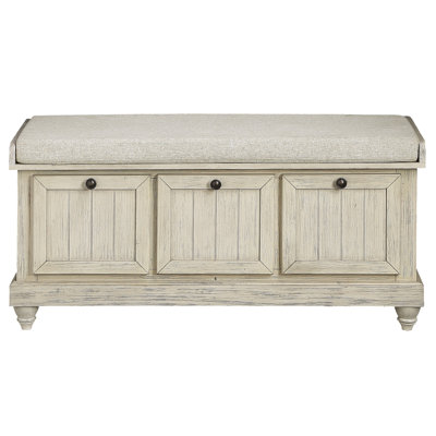 Storage Bench With Solid Wood And Beige Fabric Upholstery Flip-Top Seat Construction