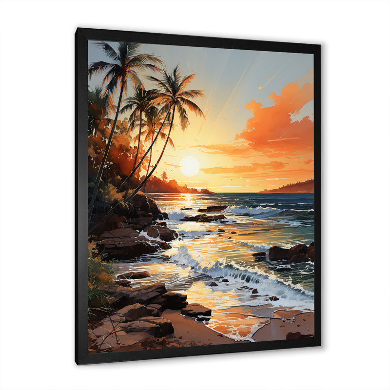 «Beachside Sunset» sur toile, Cadre noir, H 32 po x l 24 po x P 1 po
