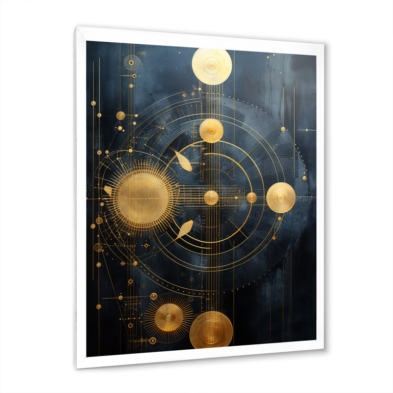 Ancienne sagesse d'Atlantis, rétro géométrie dorée sur toile, H 32 po x l 16 po x P 1 po, Cadre simple blanc