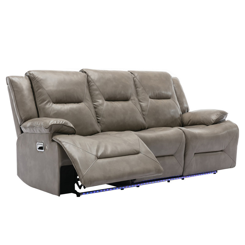 Fauteuil inclinable manuel 3 places avec bande lumineuse à DEL et 2 porte-gobelets intégrés pour le salon