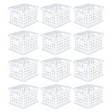 Sterilite Stackable Plastic Storage Open Crate Bin Organizer Box, White, 12-Pack
