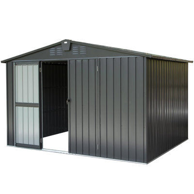 10'X 8' Galvanized Steel Outdoor Shed, Ample Storage. 450Cu.Ft. For Tools, Firewood, . Rust & , Lockable Door, Vents. Stylish Garden, Patio, Lawn. Bla