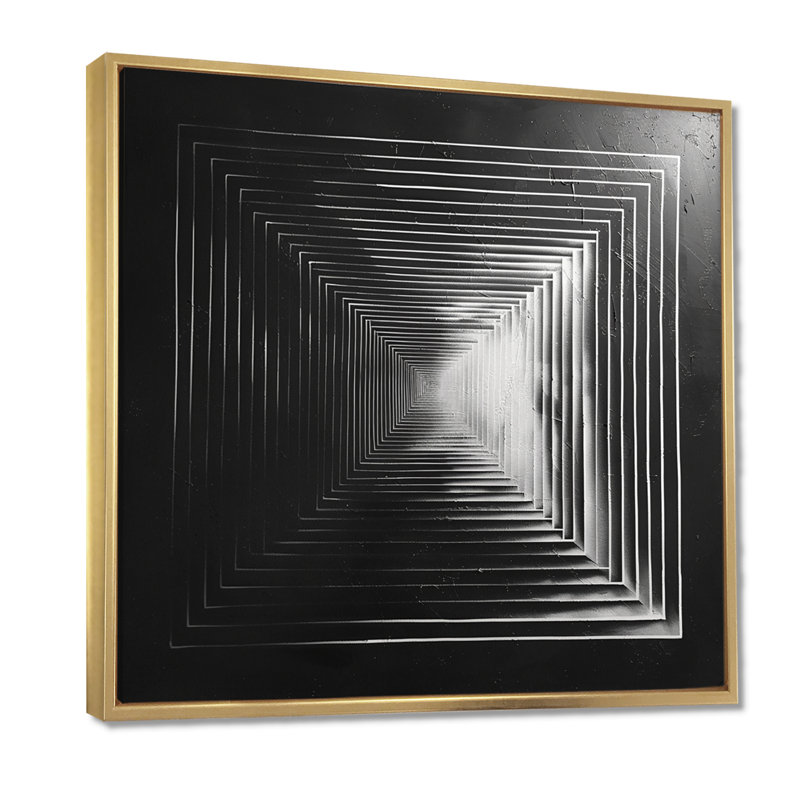 Pyramide monochrome - art mural géométrique, Cadre flottant doré, H 30 po x l 30 po x P 1 po