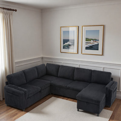 Canapé modulaire convertible avec canapé-lit escamotable, ports USB, poches de rangement latérales, grand espace de rangement et méridienne réversible