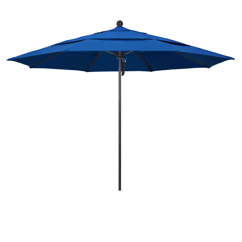 Parasol de marché 11 pi Hibo, Bronze, Toile Sunbrella® bleu pacifique