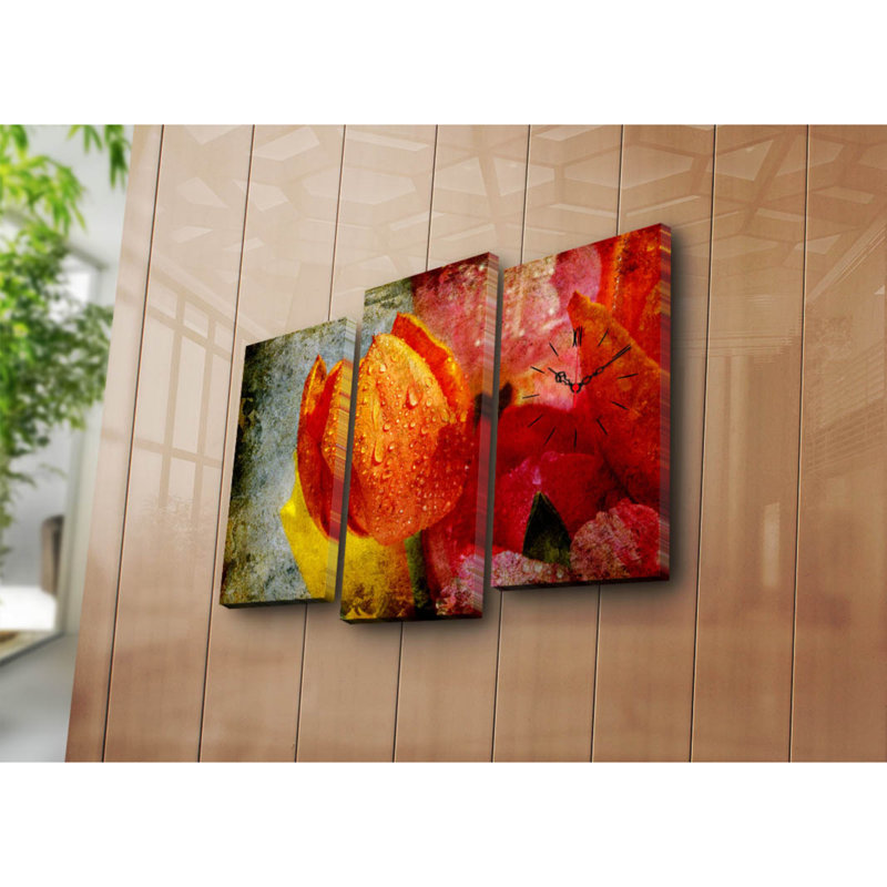 Ensemble de 3 horloges murales élégantes en toile, 66 x 17,7 pouces | 100% toile de suède, cadre 100% bois (épaisseur: 1,2 po) | Parfait pour le salon, la décoration de bureau, la montre élégante et le mélange artistique