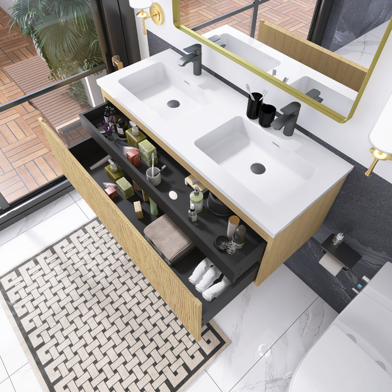 Ensemble de meuble-lavabo mural 48 po avec lavabo en résine blanche 48 po