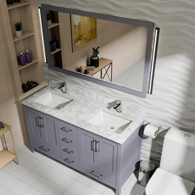 Jacques 60 in. W x 22 in. D Double Bath Vanity and Top, Dark Gray, White Quartz