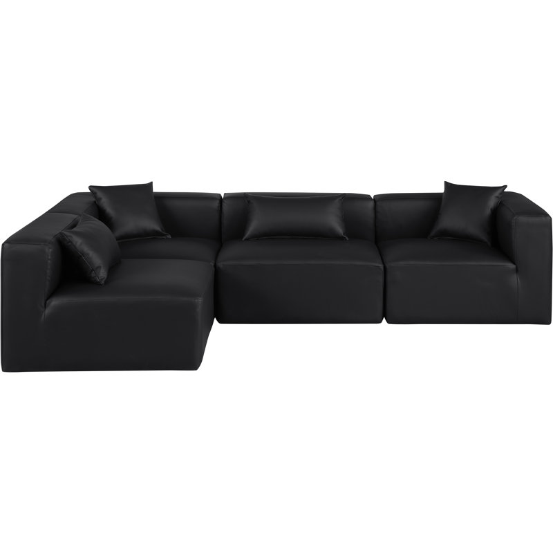 Houswerth Upholstered L-Shaped Sectional Reversible, Black Vegan Leather