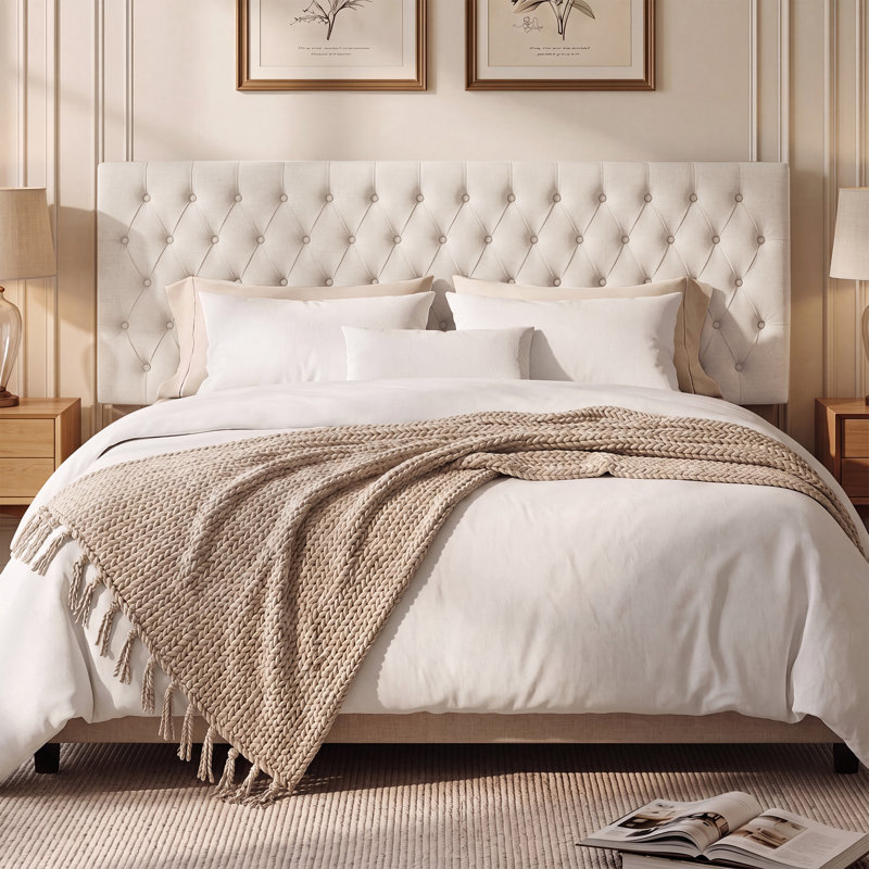 Tête de lit tapissier Aveigha Elegant, Très grand, Velours beige