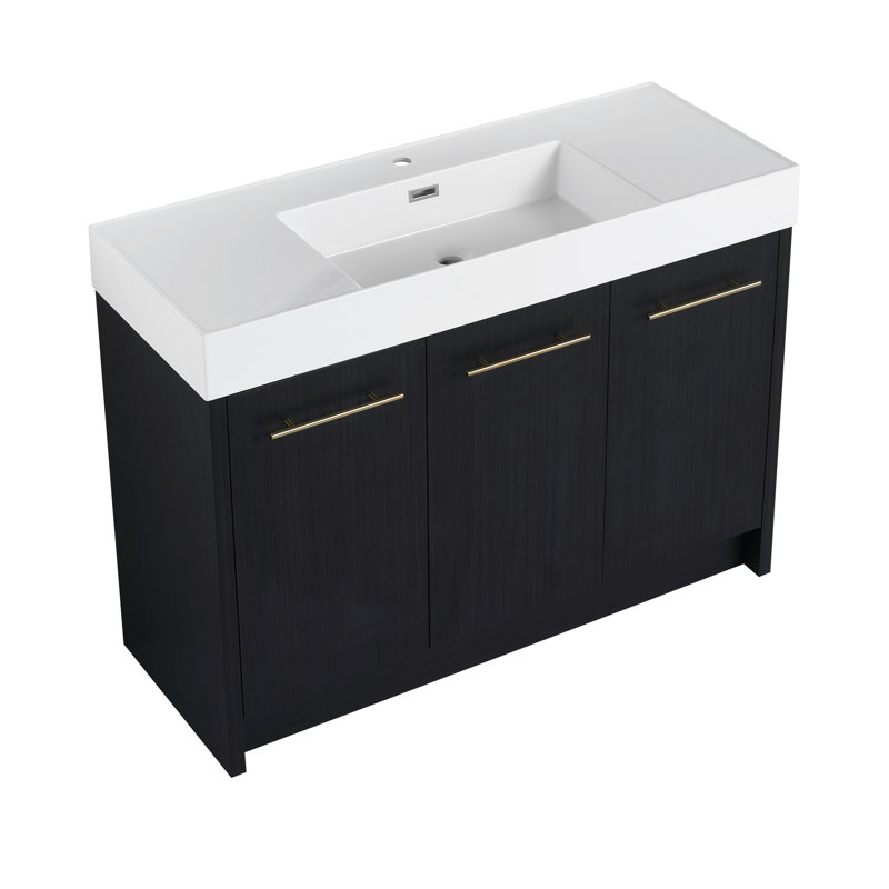 Meuble-lavabo autoportant avec lavabo en résine, avec porte à fermeture douce, ensemble KD