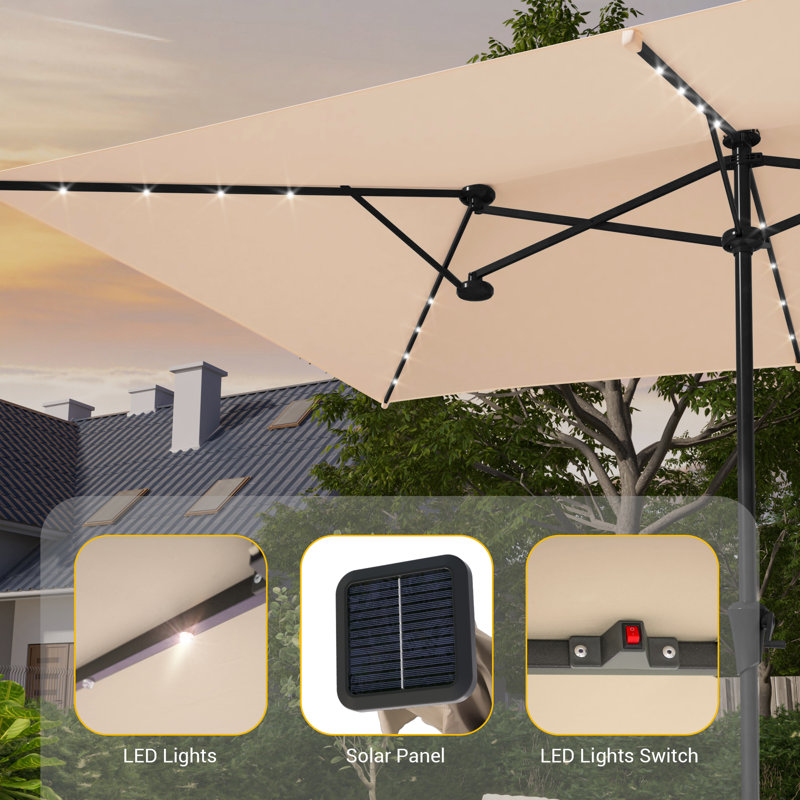 Parasol de terrasse à double face 11x7Ft, Beige