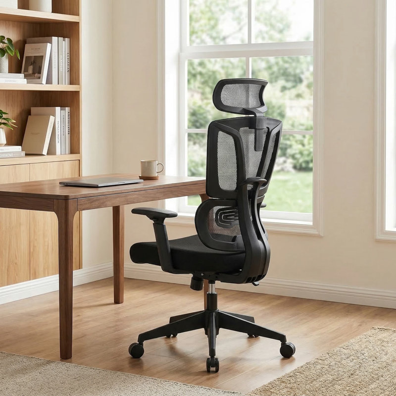 Fauteuil de bureau ergonomique réglable avec support lombaire ergonomique de type N et appui-tête réglable rembourré pour bureau