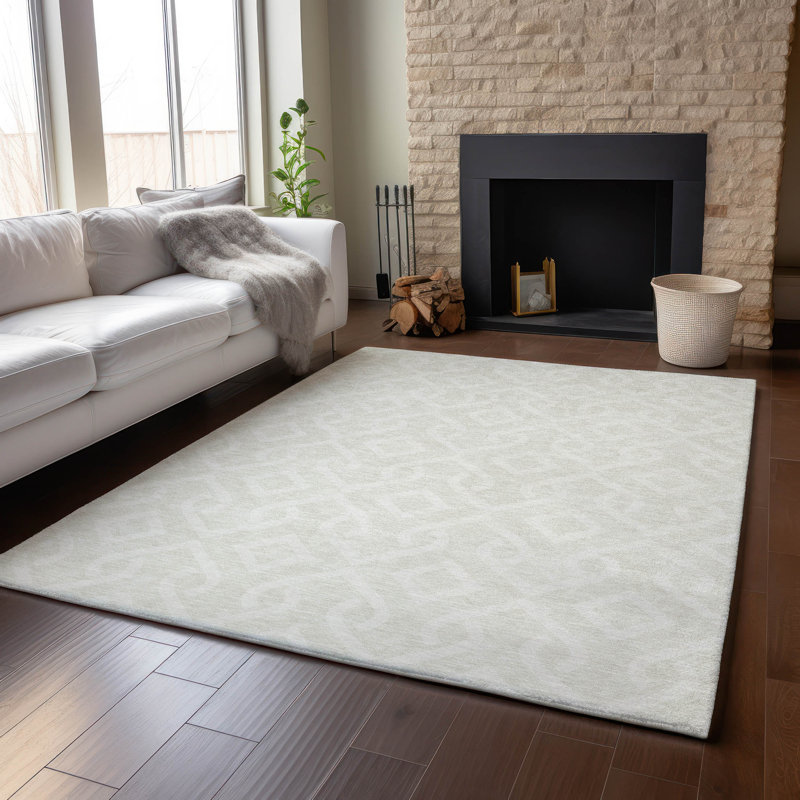 Tapis ivoire Cerrito lavable à la machine de qualité supérieure, Rectangle 5 pi x 7 pi 6 po