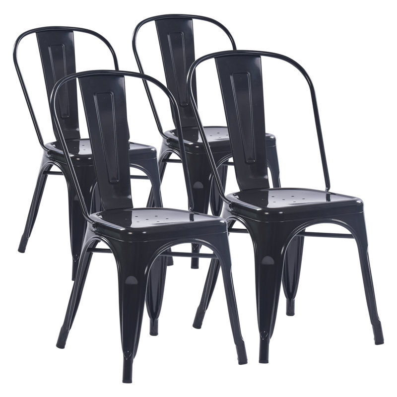 Ensemble de 4 chaises de salle à manger empilables en fer, Noir