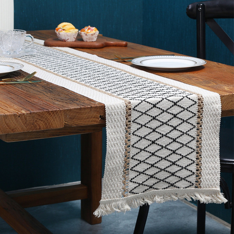 Table Runner Cotton Linen Table Decorations, Farmhouse Table Runners With Tassels For Wedding Rustic Home Dining Table