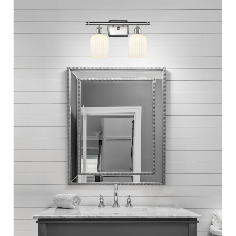 Éclairage pour salle de bain à intensité variable en métal à 2 lumières avec abat-jour en verre l 15 po Brysin, Nickel satiné