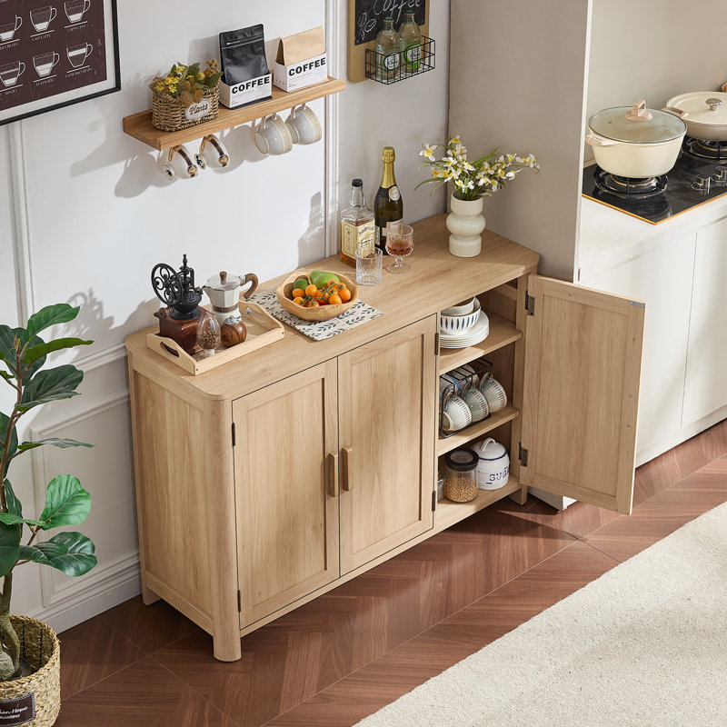 Buffet avec rangement, crédence en forme d'arc de 46 po avec 3 portes et tablettes réglables, armoire à café de style Mid-Century pour la cuisine, le salon et le vestibule