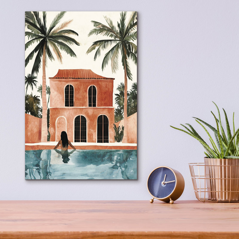 «Luxury Poolside» par Svetlana Aleynikova, art mural en verre acrylique, H 16 po x l 12 po x P 0,13 po