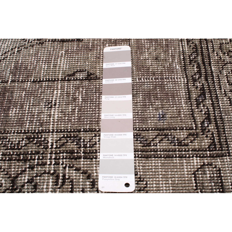 Tapis gris / blanc en laine noué à la main 9 pi 6 po x 12 pi 9 po
