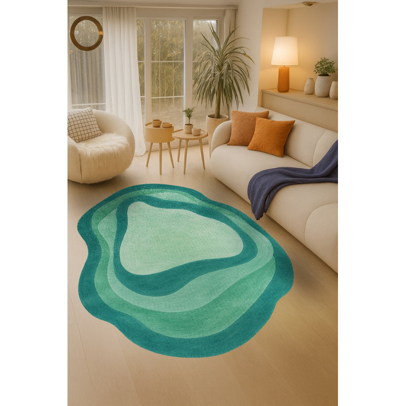 Tapis tissé à motif abstrait bleu sarcelle Mosso, 3'11" x 5'11"