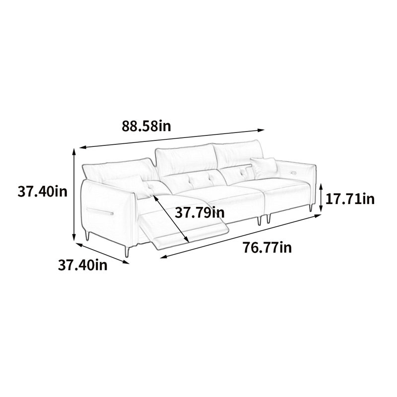 Élégant canapé électrique télescopique, 3, H 37,4 po x l 88,58 po x P 37,4 po