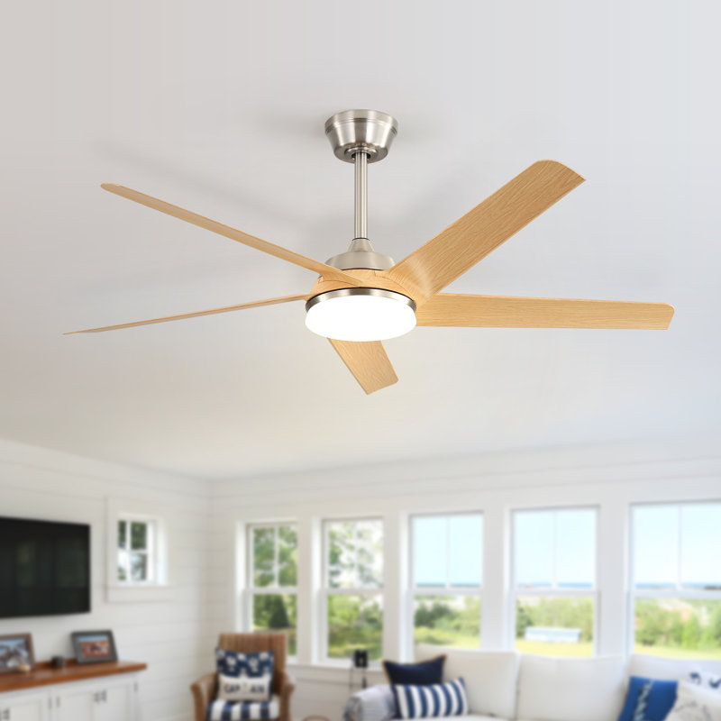 Ventilateur de plafond moderne 52 po à 5 pales en nickel sable avec lumière DEL et télécommande