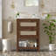 Meuble-lavabo de 24 po avec lavabo attaché, conception compacte et élégante, un tiroir profond pour le rangement, poignées en fer de haute qualité, montage facile pour adultes, 4 robinets, aspect contemporain brun foncé