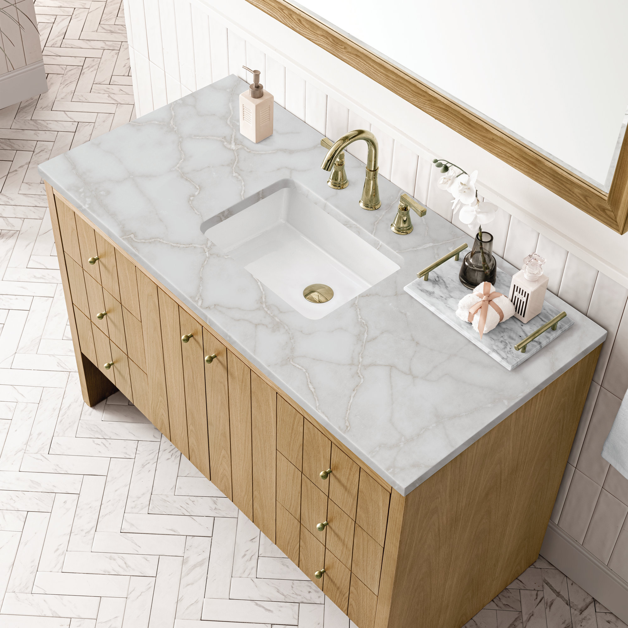 Hudson 48'' Single Bathroom Vanity, Victorian Silver, Light Natural Oak, 8" Widespread