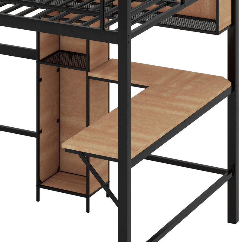 Lit mezzanine avec bureau en L et tablettes