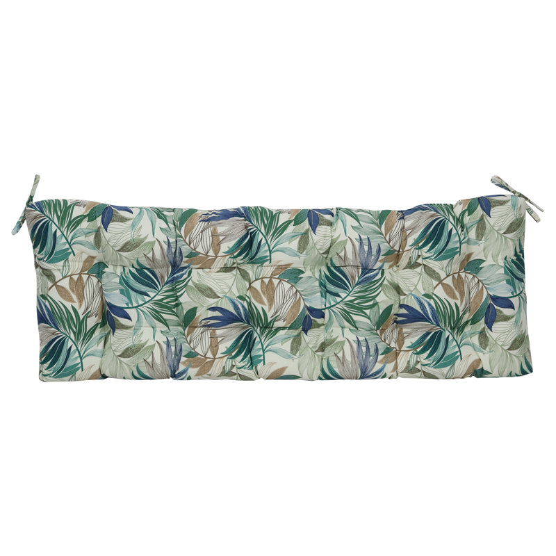 Coussin de banc pour l'extérieur, L 55 po x P 19 po, Brun clair / vert / floral chambray oasis