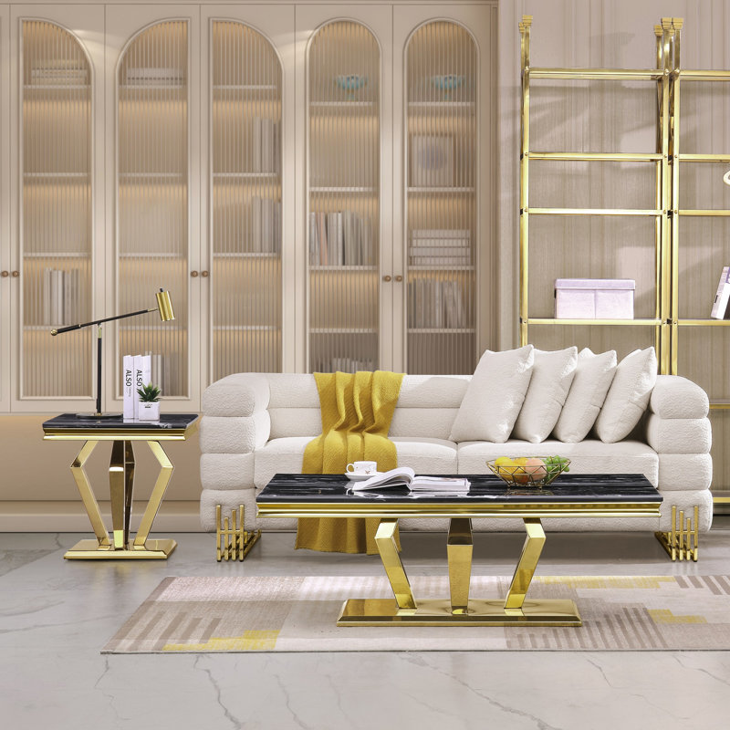 Ottavia Black and Gold End Table , Gold