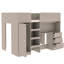 Lit mezzanine double en bois avec garde-robe intégrée, bureau, tablettes de rangement et tiroirs-1209046961
