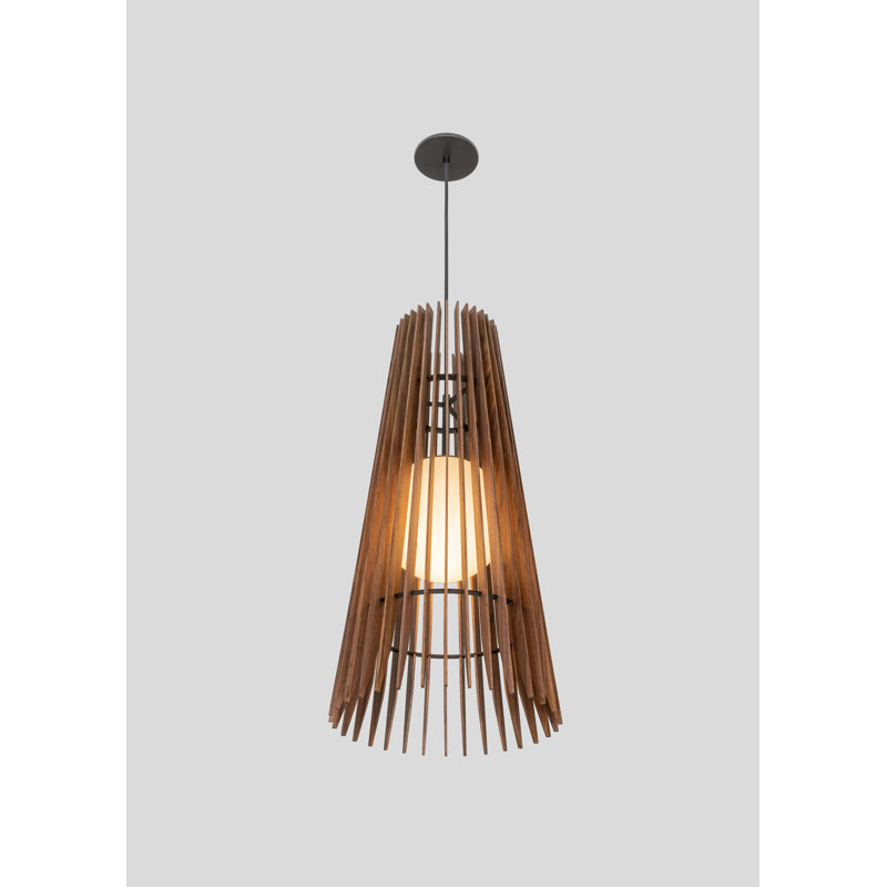 Luminaire suspendu DEL Lex Cone, Noir, Noyer, H 28 po x l 13,4 po x P 13,4 po