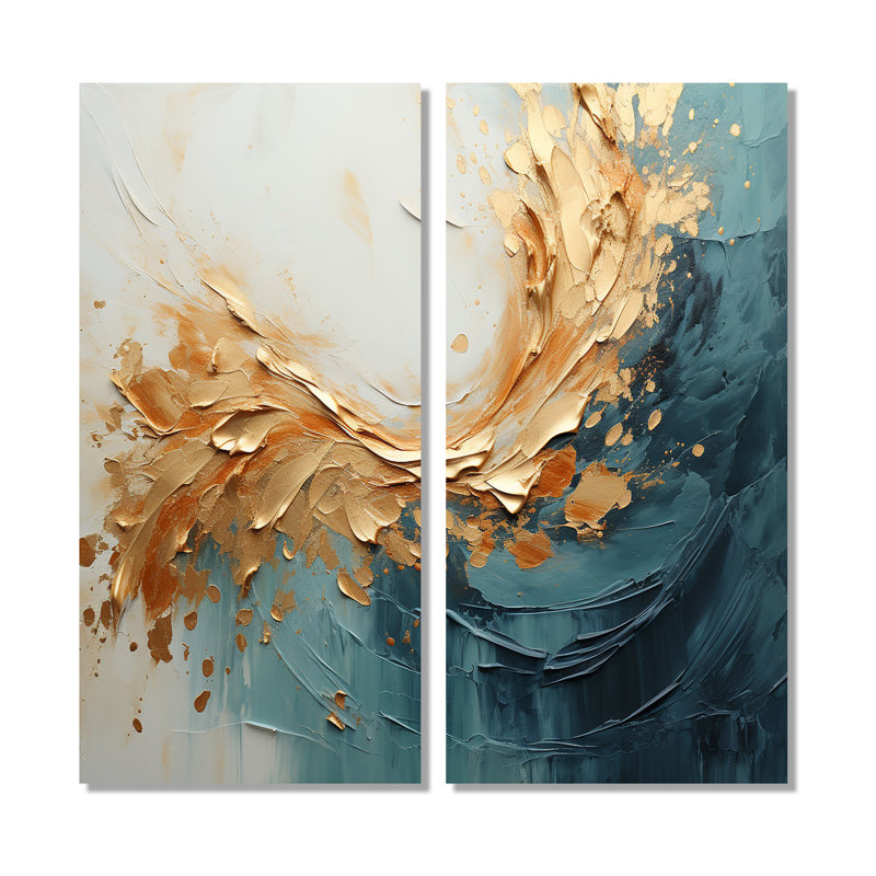 Or et sarcelle aurore harmonie I - art mural sur toile dorée, 20" H x 24" W, Wrapped Canvas, Does Not Apply