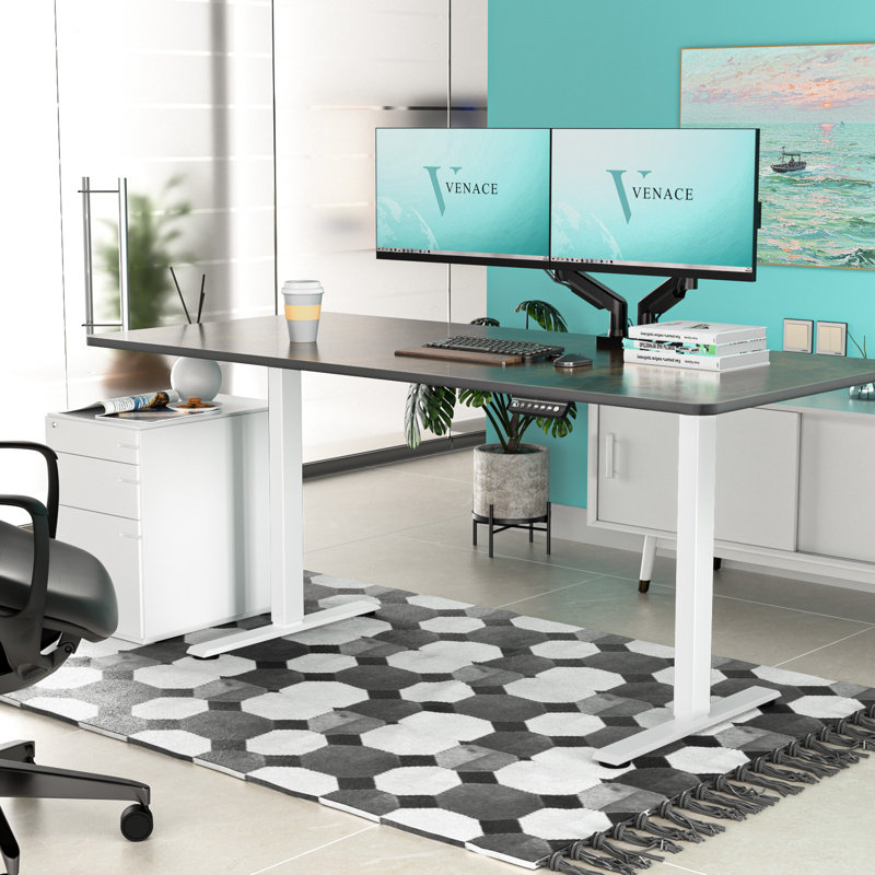 Standing Desk, Brown, 46.5" H x 59" W x 29.53" D, White
