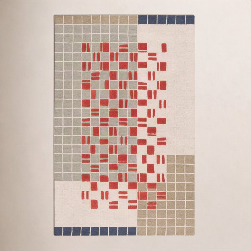 Tapis gris / rouge / beige en laine / coton touffeté à la main Elswick, Rectangle 6 pi x 9 pi