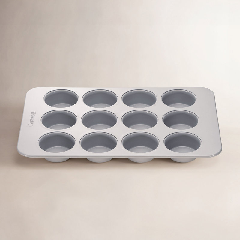 Caraway 12 Cup Nonstick Ceramic Muffin Pan, Gray, Gray