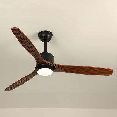 52" Modern Ceiling Fan with Light and Remote, Sculpted Wood Blades, 6-Speed Reversible Motor, Dimmable 3-Color LED Light, Timer & Memory