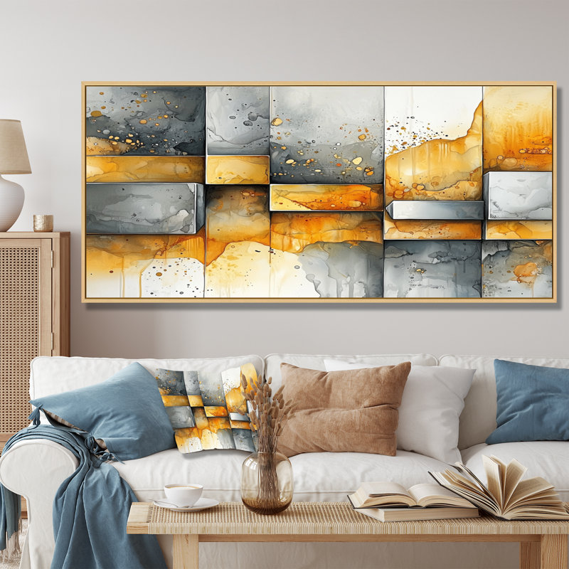 «Geometric Pulse Of Hard Edge Paint», impressions abstraites encadrées, H 28 po x l 60 po, Cadre flottant, Blanc